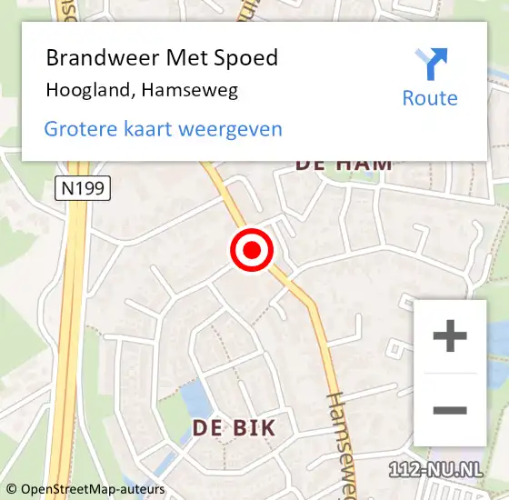 Locatie op kaart van de 112 melding: Brandweer Met Spoed Naar Hoogland, Hamseweg op 24 december 2017 23:16