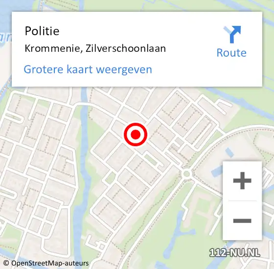Locatie op kaart van de 112 melding: Politie Krommenie, Zilverschoonlaan op 25 december 2017 00:39