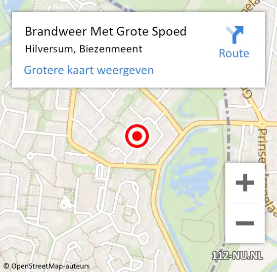 Locatie op kaart van de 112 melding: Brandweer Met Grote Spoed Naar Hilversum, Biezenmeent op 25 december 2017 00:44