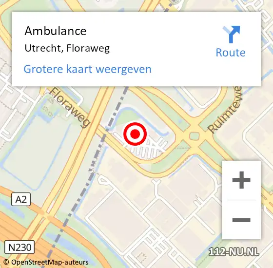 Locatie op kaart van de 112 melding: Ambulance Utrecht, Floraweg op 25 december 2017 03:45