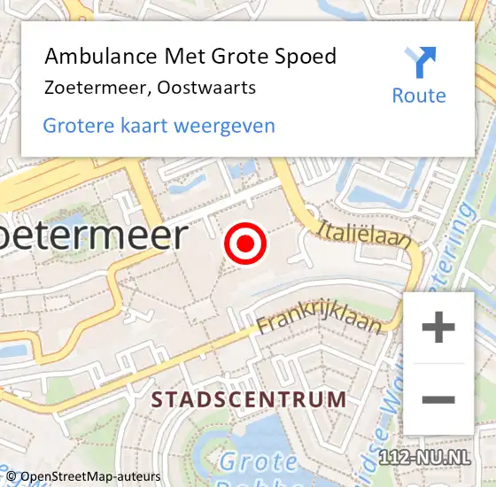 Locatie op kaart van de 112 melding: Ambulance Met Grote Spoed Naar Zoetermeer, Oostwaarts op 25 december 2017 03:49