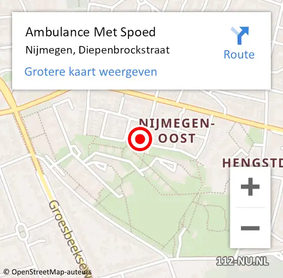 Locatie op kaart van de 112 melding: Ambulance Met Spoed Naar Nijmegen, Diepenbrockstraat op 25 december 2017 07:45