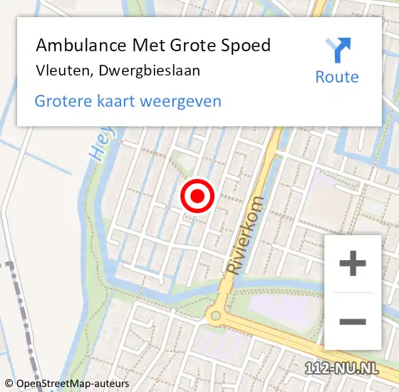 Locatie op kaart van de 112 melding: Ambulance Met Grote Spoed Naar Vleuten, Dwergbieslaan op 25 december 2017 08:41