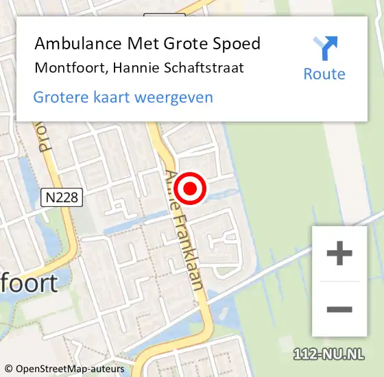 Locatie op kaart van de 112 melding: Ambulance Met Grote Spoed Naar Montfoort, Hannie Schaftstraat op 25 december 2017 09:23