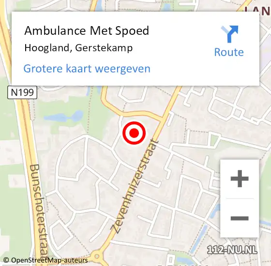 Locatie op kaart van de 112 melding: Ambulance Met Spoed Naar Hoogland, Gerstekamp op 10 februari 2014 22:58