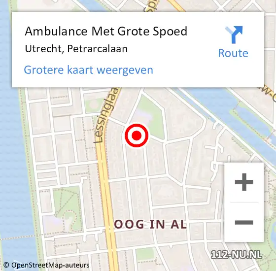 Locatie op kaart van de 112 melding: Ambulance Met Grote Spoed Naar Utrecht, Petrarcalaan op 25 december 2017 09:41