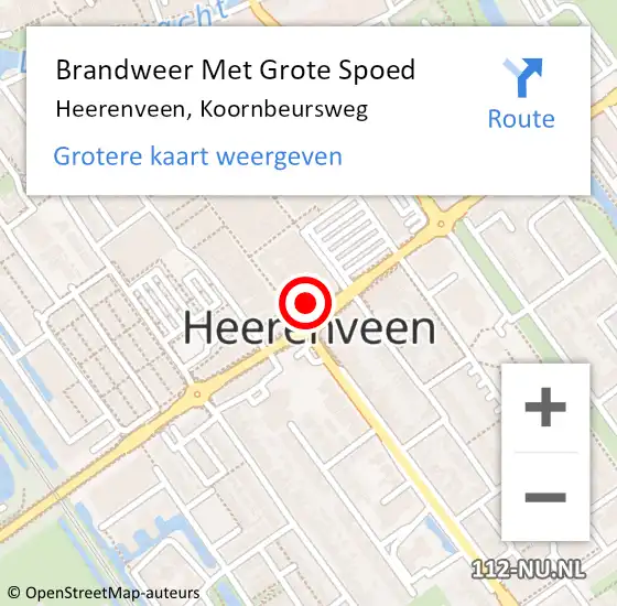 Locatie op kaart van de 112 melding: Brandweer Met Grote Spoed Naar Heerenveen, Koornbeursweg op 25 december 2017 10:11