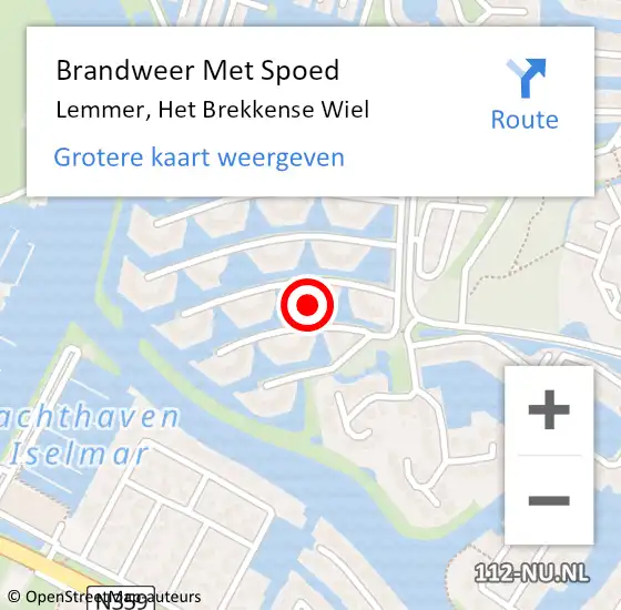 Locatie op kaart van de 112 melding: Brandweer Met Spoed Naar Lemmer, Het Brekkense Wiel op 25 december 2017 10:27