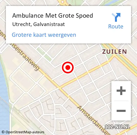 Locatie op kaart van de 112 melding: Ambulance Met Grote Spoed Naar Utrecht, Galvanistraat op 25 december 2017 14:29