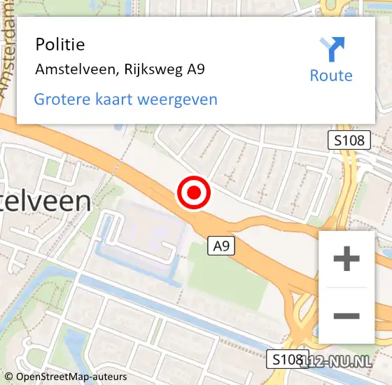 Locatie op kaart van de 112 melding: Politie Amstelveen, Rijksweg A9 op 25 december 2017 14:55