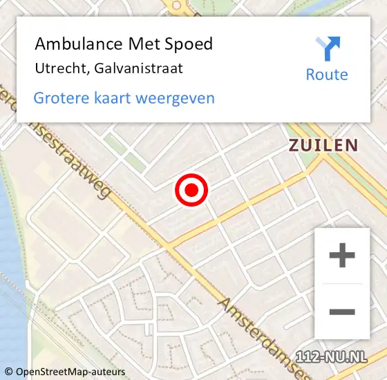 Locatie op kaart van de 112 melding: Ambulance Met Spoed Naar Utrecht, Galvanistraat op 25 december 2017 15:03