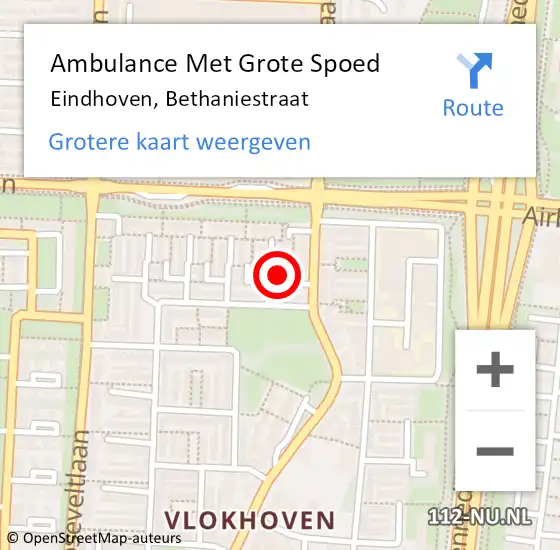 Locatie op kaart van de 112 melding: Ambulance Met Grote Spoed Naar Eindhoven, Bethaniestraat op 25 december 2017 15:05