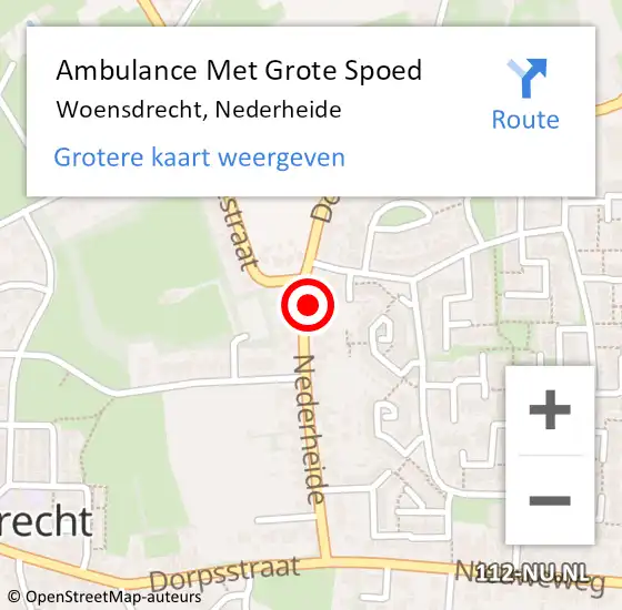 Locatie op kaart van de 112 melding: Ambulance Met Grote Spoed Naar Woensdrecht, Nederheide op 25 december 2017 17:47