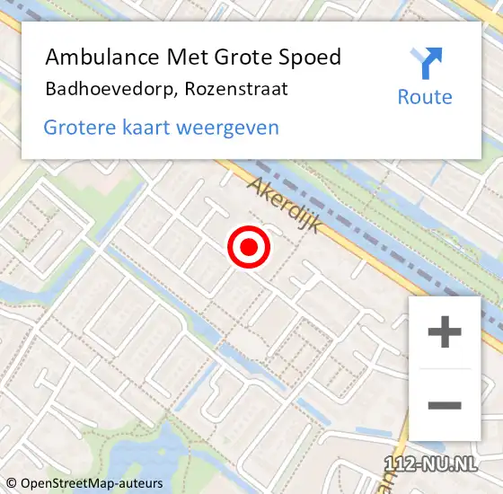 Locatie op kaart van de 112 melding: Ambulance Met Grote Spoed Naar Badhoevedorp, Rozenstraat op 25 december 2017 18:01