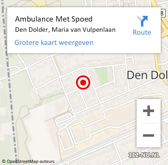 Locatie op kaart van de 112 melding: Ambulance Met Spoed Naar Den Dolder, Maria van Vulpenlaan op 25 december 2017 18:14