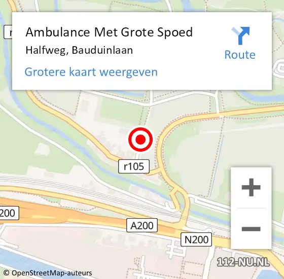 Locatie op kaart van de 112 melding: Ambulance Met Grote Spoed Naar Halfweg, Bauduinlaan op 25 december 2017 19:47