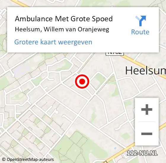 Locatie op kaart van de 112 melding: Ambulance Met Grote Spoed Naar Heelsum, Willem van Oranjeweg op 25 december 2017 19:51