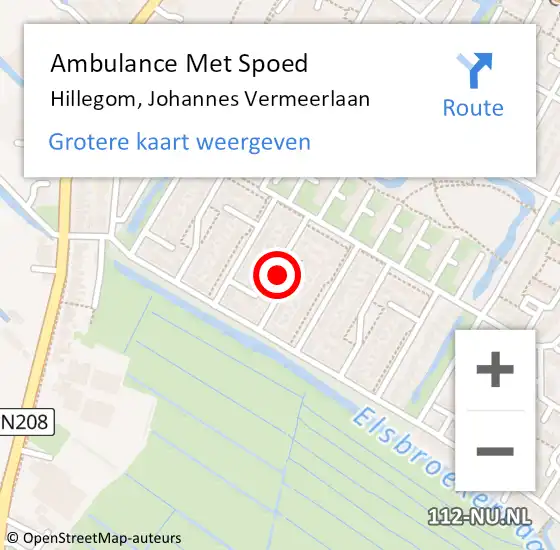 Locatie op kaart van de 112 melding: Ambulance Met Spoed Naar Hillegom, Johannes Vermeerlaan op 25 december 2017 20:12