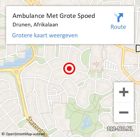 Locatie op kaart van de 112 melding: Ambulance Met Grote Spoed Naar Drunen, Afrikalaan op 25 december 2017 22:44