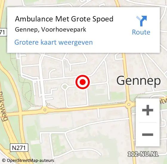 Locatie op kaart van de 112 melding: Ambulance Met Grote Spoed Naar Gennep, Voorhoevepark op 26 december 2017 02:10