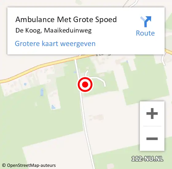 Locatie op kaart van de 112 melding: Ambulance Met Grote Spoed Naar De Koog, Maaikeduinweg op 26 december 2017 02:15