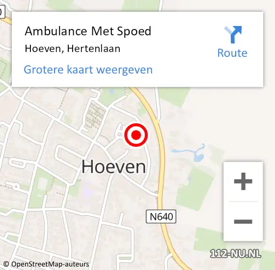 Locatie op kaart van de 112 melding: Ambulance Met Spoed Naar Hoeven, Hertenlaan op 26 december 2017 03:37