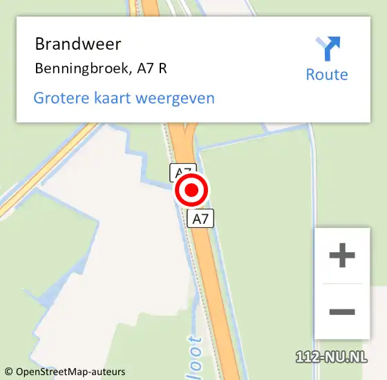 Locatie op kaart van de 112 melding: Brandweer Benningbroek, A7 R op 11 februari 2014 02:49