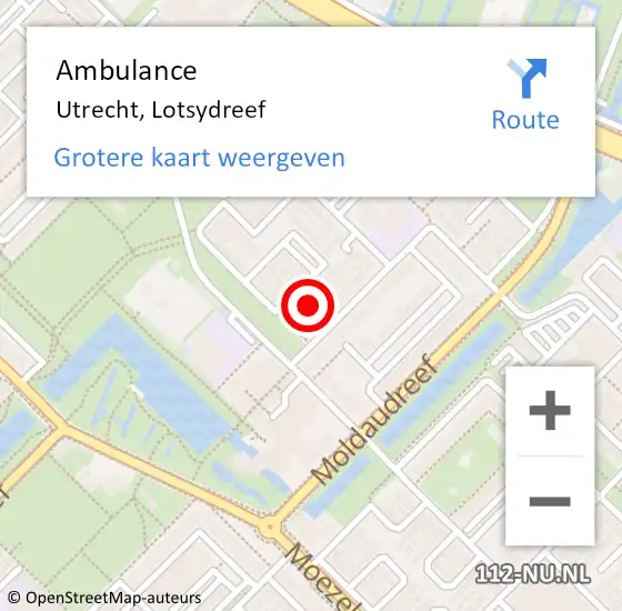 Locatie op kaart van de 112 melding: Ambulance Utrecht, Lotsydreef op 26 december 2017 09:20