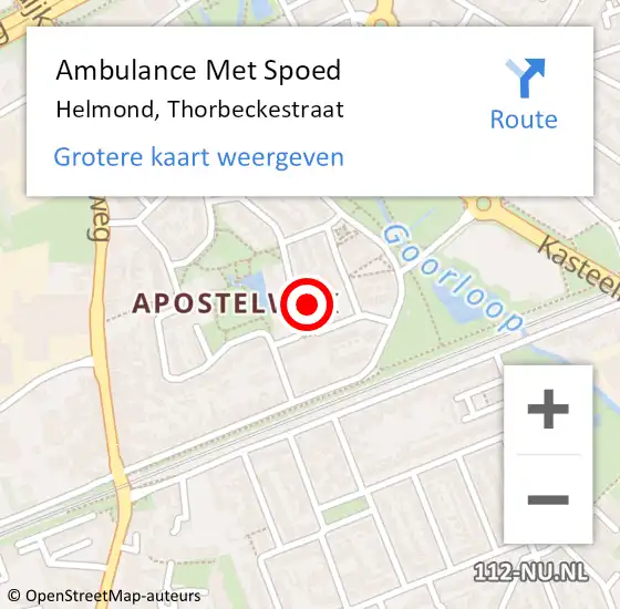 Locatie op kaart van de 112 melding: Ambulance Met Spoed Naar Helmond, Thorbeckestraat op 26 december 2017 09:43