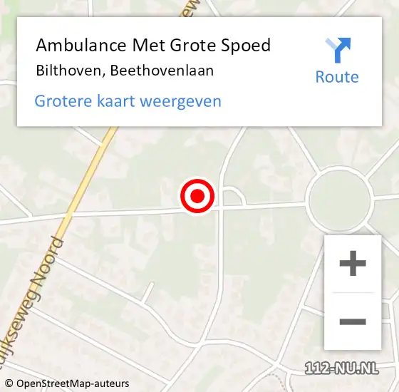 Locatie op kaart van de 112 melding: Ambulance Met Grote Spoed Naar Bilthoven, Beethovenlaan op 26 december 2017 10:19