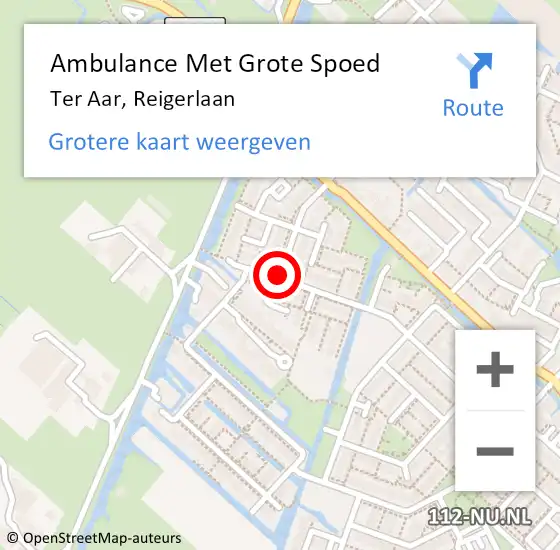 Locatie op kaart van de 112 melding: Ambulance Met Grote Spoed Naar Ter Aar, Reigerlaan op 26 december 2017 13:18