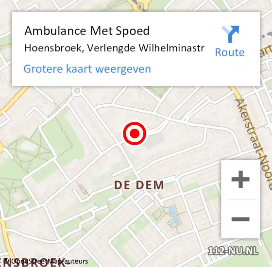 Locatie op kaart van de 112 melding: Ambulance Met Spoed Naar Hoensbroek, Verlengde Wilhelminastr op 11 februari 2014 05:05