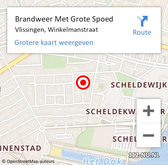 Locatie op kaart van de 112 melding: Brandweer Met Grote Spoed Naar Vlissingen, Winkelmanstraat op 26 december 2017 19:33