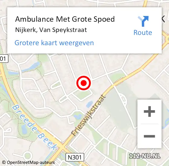 Locatie op kaart van de 112 melding: Ambulance Met Grote Spoed Naar Nijkerk, Van Speykstraat op 26 december 2017 19:36