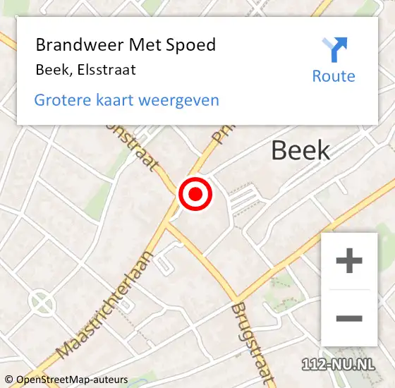 Locatie op kaart van de 112 melding: Brandweer Met Spoed Naar Beek, Elsstraat op 26 december 2017 20:16