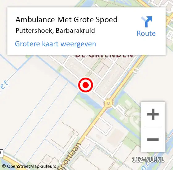 Locatie op kaart van de 112 melding: Ambulance Met Grote Spoed Naar Puttershoek, Barbarakruid op 26 december 2017 20:24
