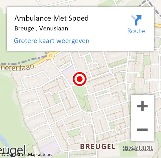 Locatie op kaart van de 112 melding: Ambulance Met Spoed Naar Breugel, Venuslaan op 26 december 2017 21:39