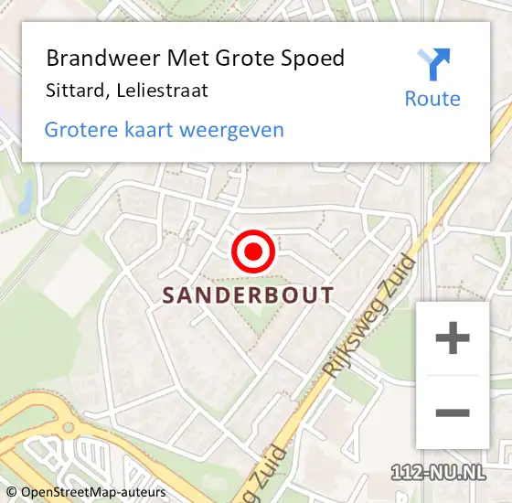 Locatie op kaart van de 112 melding: Brandweer Met Grote Spoed Naar Sittard, Leliestraat op 26 december 2017 23:29