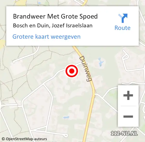 Locatie op kaart van de 112 melding: Brandweer Met Grote Spoed Naar Bosch en Duin, Jozef Israelslaan op 27 december 2017 02:52