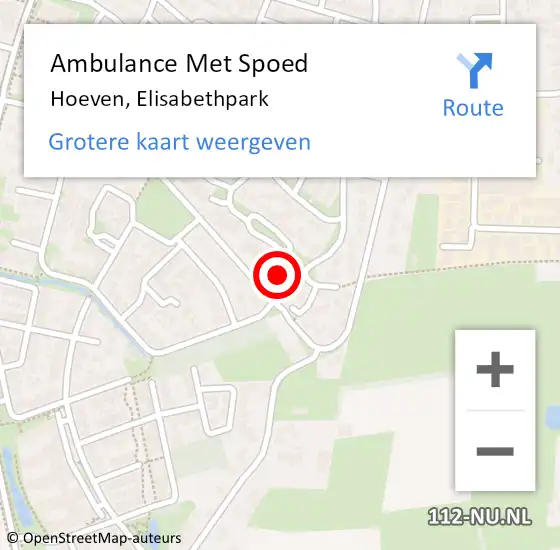 Locatie op kaart van de 112 melding: Ambulance Met Spoed Naar Hoeven, Elisabethpark op 27 december 2017 05:27