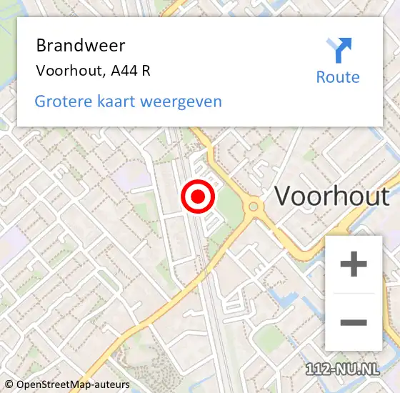 Locatie op kaart van de 112 melding: Brandweer Voorhout, A44 R op 27 december 2017 06:41