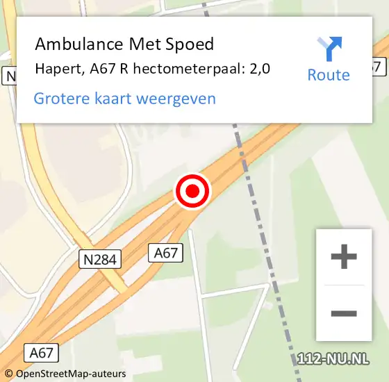 Locatie op kaart van de 112 melding: Ambulance Met Spoed Naar Hapert, A67 R hectometerpaal: 2,0 op 27 december 2017 10:22