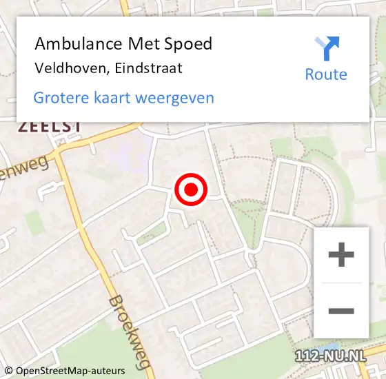 Locatie op kaart van de 112 melding: Ambulance Met Spoed Naar Veldhoven, Eindstraat op 27 december 2017 13:24