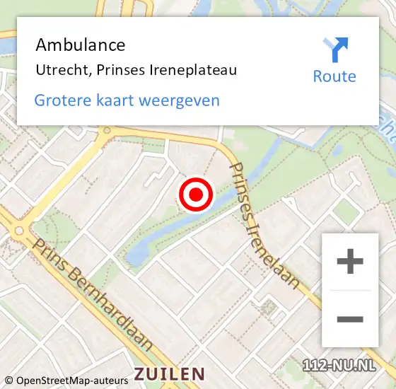 Locatie op kaart van de 112 melding: Ambulance Utrecht, Prinses Ireneplateau op 27 december 2017 13:30