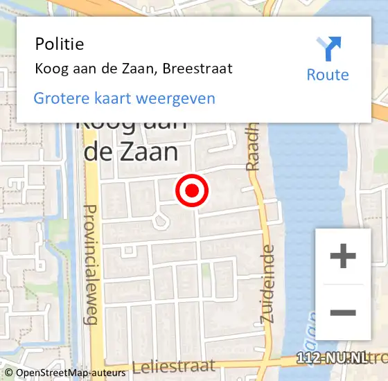 Locatie op kaart van de 112 melding: Politie Koog aan de Zaan, Breestraat op 27 december 2017 13:54