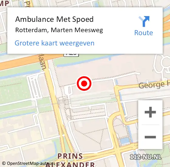 Locatie op kaart van de 112 melding: Ambulance Met Spoed Naar Rotterdam, Marten Meesweg op 27 december 2017 14:03