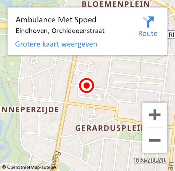 Locatie op kaart van de 112 melding: Ambulance Met Spoed Naar Eindhoven, Orchideeenstraat op 27 december 2017 14:07