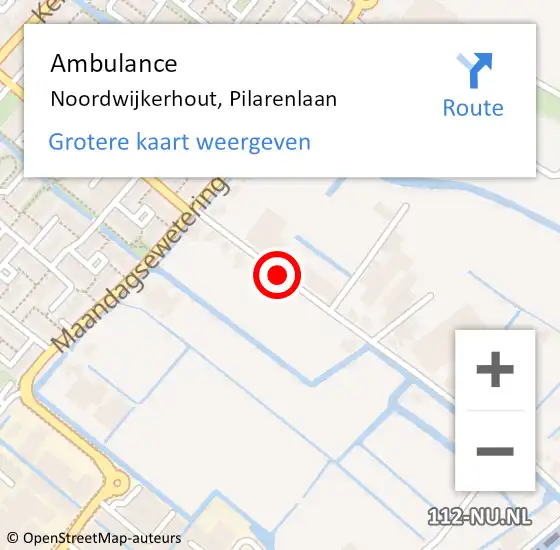 Locatie op kaart van de 112 melding: Ambulance Noordwijkerhout, Pilarenlaan op 27 december 2017 15:02