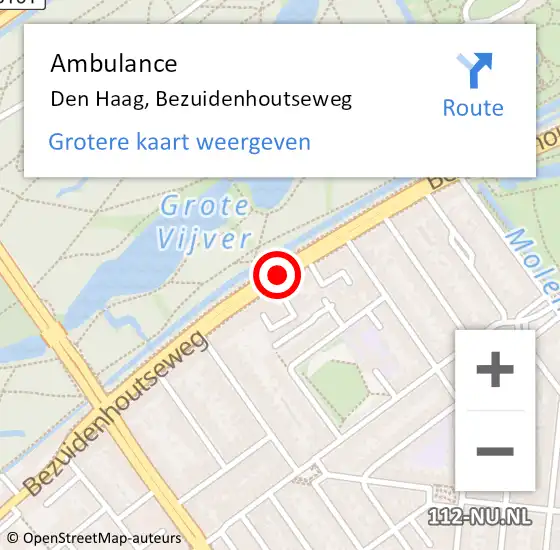 Locatie op kaart van de 112 melding: Ambulance Den Haag, Bezuidenhoutseweg op 27 december 2017 15:05