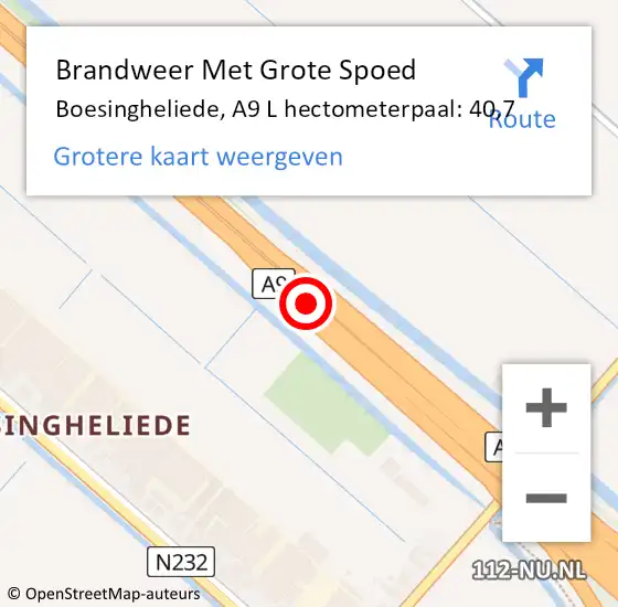 Locatie op kaart van de 112 melding: Brandweer Met Grote Spoed Naar Boesingheliede, A9 L hectometerpaal: 40,3 op 27 december 2017 15:05